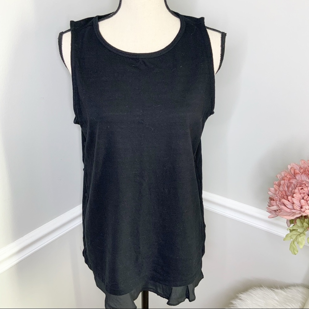 LOFT Black Side buttons ruffle Sleeveless Top